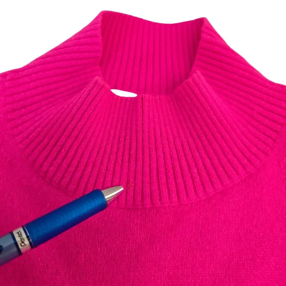 Minimalist Preppy J. Crew Cashmere Mock Neck Quiet Luxury Sweater Vibrant Pink S